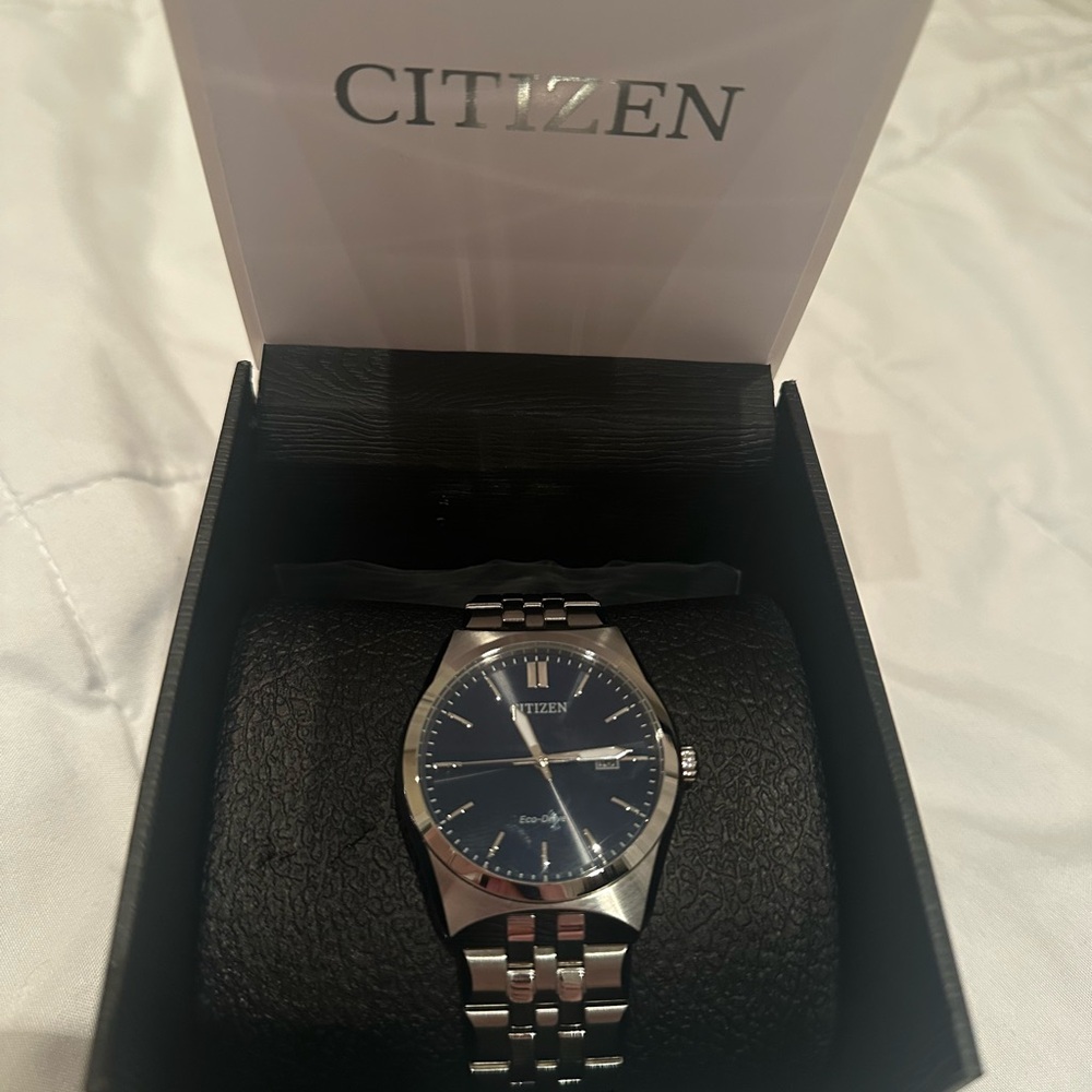 Citizen Men's Watch with Silver Band and Blue Dial
